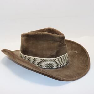 Vintage Lanning Brown Suede-Like Western Cowboy Hat 22" Circumference Medium
